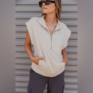 Abercrombie & Fitch Soft AF Cream Sleeveless Quarter Zip Oversized Tunic Top, M